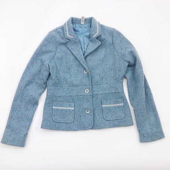 Old Navy Blazer Light Blue Tweed Dark Blue & Yellow Accents 3 Button Size Small - Picture 1 of 8